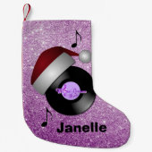 紫色のフェイクなグリッターのサンタの帽子のレトロの記録 スモールクリスマスストッキング (正面)