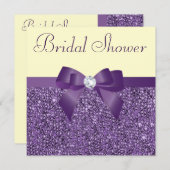 紫色のフェイクなスパンコールの弓ダイヤモンドのブライダルシャワー 招待状 (正面/裏面)