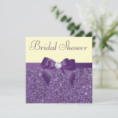 紫色のフェイクなスパンコールの弓ダイヤモンドのブライダルシャワー 招待状 (スタンド正面)
