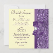 紫色のフェイクなスパンコールの弓ダイヤモンドのブライダルシャワー 招待状 (裏面)