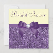 紫色のフェイクなスパンコールの弓ダイヤモンドのブライダルシャワー 招待状 (正面)