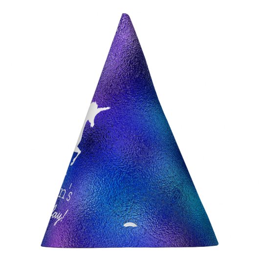 紫色のフェイクなホイルのユニコーンのシルエットの女の子の誕生日 パーティーハット (右)