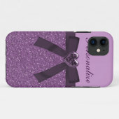 紫色のフェイクな弓、グリッター及びハートの宝石 Case-Mate iPhoneケース (裏面(横))