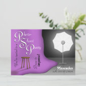 紫色のフォトシュートパーティの招待状 招待状 (スタンド正面)