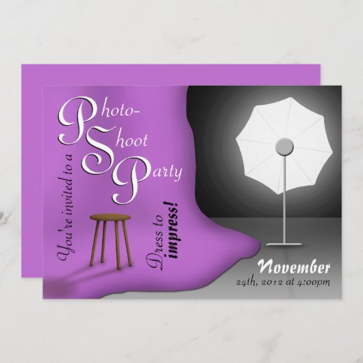紫色のフォトシュートパーティの招待状 招待状 (正面/裏面)