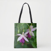 紫色のフクシアの花と白い萼のフラワー トートバッグ (正面)