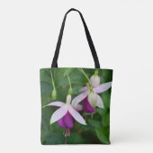紫色のフクシアの花と白い萼のフラワー トートバッグ (裏面)