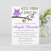 紫色のフクロウのベビーシャワーの招待状 招待状 (スタンド正面)