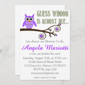 紫色のフクロウのベビーシャワーの招待状 招待状 (正面/裏面)