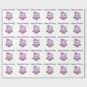 紫色のフクロウの光沢のある包装紙、30" x 6' ラッピングペーパー (フラット)