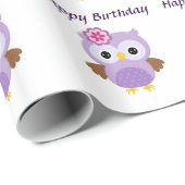 紫色のフクロウの光沢のある包装紙、30" x 6' ラッピングペーパー (ロールコーナー)