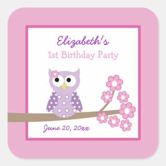 紫色のフクロガールの女の子の正方形のスティッカー（6大） スクエアシール (正面)