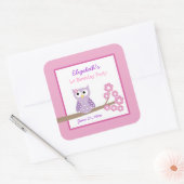 紫色のフクロガールの女の子の正方形のスティッカー（6大） スクエアシール (封筒)