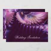 紫色のフラクタルの孔雀の羽の結婚式 招待状 (正面/裏面)