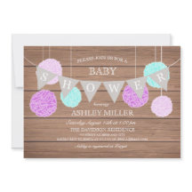 紫色のフラグnフラフス – ベビーシャワー招待状