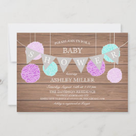 紫色のフラグnフラフス – ベビーシャワー招待状 招待状