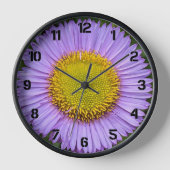 紫色のフラバーンデイジーと黒の数字フローラ 壁時計 (正面)