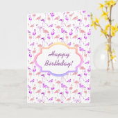 紫色のフラミンゴ、カード。 カード (黄色い花)