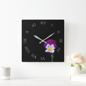 紫色のフラワーグレーのローマ数字wc スクエア壁時計 (ホーム)