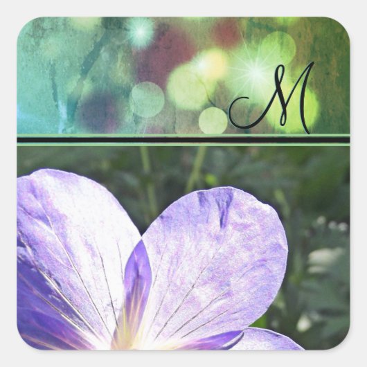 紫色のフラワーサンシャイン（モノグラム） スクエアシール (正面)
