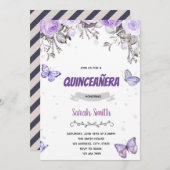 紫色のフラワーバタフライカンステーマ 招待状 (正面/裏面)