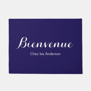 紫色のフランス人のBienvenueのドアマット ドアマット