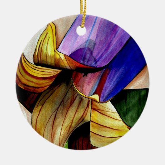 紫色のフリティラリー花オリジナルアートウォーター色 セラミックオーナメント (正面)