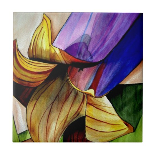 紫色のフリティラリー花オリジナルアートウォーター色 タイル (正面)