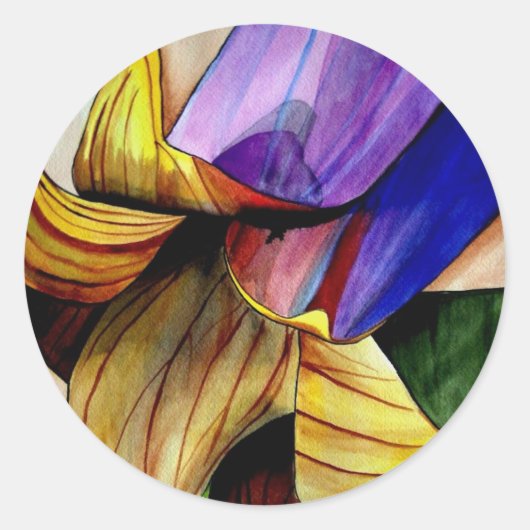 紫色のフリティラリー花オリジナルアートウォーター色 ラウンドシール (正面)