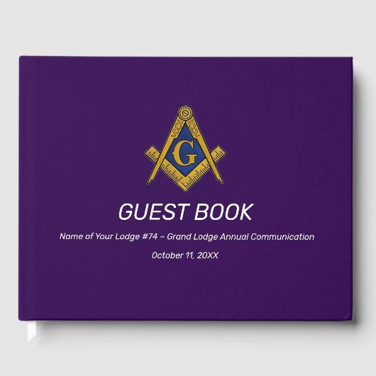 紫色のフリーメゾン石積み正方形とコンパス ゲストブック (正面)