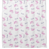 紫色のフロリダパターンを持つピンクのフラミンゴの鳥 シャワーカーテン (正面)