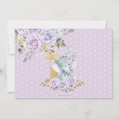 紫色のフローラかわいいゾウ1歳の誕生日の写真 招待状 (裏面)