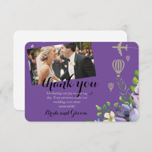 紫色のフローラと旅結婚行 サンキューカード (正面/裏面)