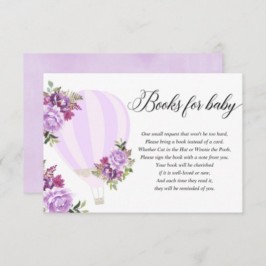 紫色のフローラのカードの代わりにホットエアバルーンブック エンクロージャーカード (正面/裏面)