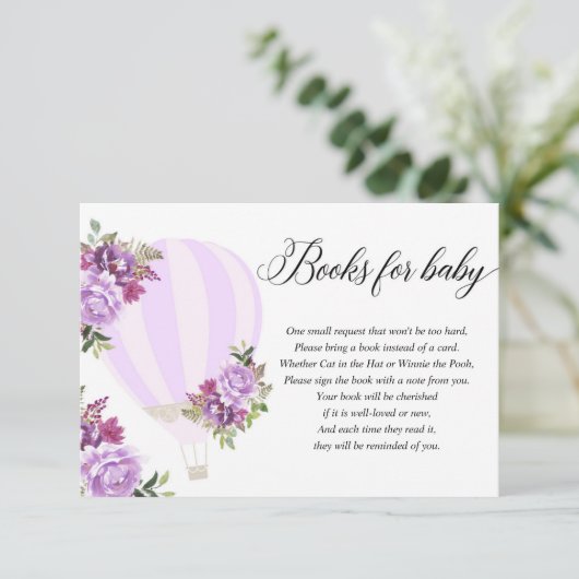 紫色のフローラのカードの代わりにホットエアバルーンブック エンクロージャーカード (スタンド正面)