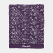紫色のフローラのシームレパーソナライズされたスパターン名 フリースブランケット (正面)