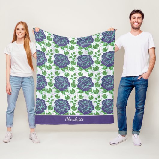 紫色のフローラのシームレパーソナライズされたスパターン名 フリースブランケット (インサイチュ)