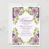 紫色のフローラエレガントグリーンつる植物退職パーティー 招待状 (正面)