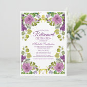 紫色のフローラエレガントグリーンつる植物退職パーティー 招待状 (スタンド正面)