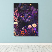紫色のフローラキャットキャンバスプリント猫好き キャンバスプリント (インサイチュ (ウッドフロア))