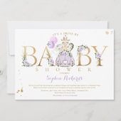 紫色のフローラサファリの動物が赤ちゃんシャワーでドライブ 招待状 (正面)