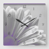 紫色のフローラハイライトオングレー スクエア壁時計 (正面)