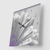 紫色のフローラハイライトオングレー スクエア壁時計 (傾斜)