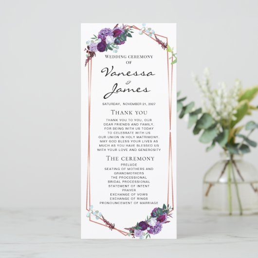 紫色のフローラバラ金ゴールドジオメトリックフレーム結婚ズ (スタンド正面)