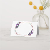 紫色のフローラバラ金ゴールドジオメトリックフレーム結婚ズ プレイスカード (正面)