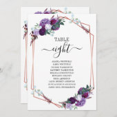 紫色のフローラバラ金ゴールド結婚フレームのシーティングカード 招待状 (正面/裏面)