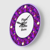 紫色のフローラフレームあなたのフォトウォール時計 ラージ壁時計 (傾斜)