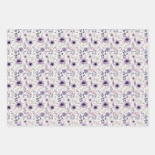 紫色のフローララッピング紙フラットシートセット3 ラッピングペーパーシート (正面2)