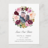 紫色のフローラリース写真の保存日付 案内ポストカード (正面)