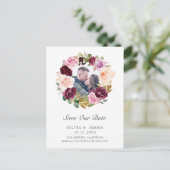 紫色のフローラリース写真の保存日付 案内ポストカード (スタンド正面)